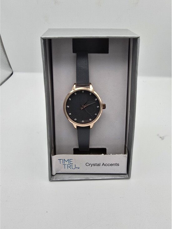Time and Tru Accessories - Time and Tru FMDOTT039 Ladies Crystal Accents Watch Rose Gold Tone Grey Strap